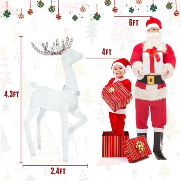 4.3ft Lighted Christmas Reindeer with White Lights Glittered Christmas Deer - Picture 6 of 6